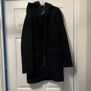 Mid length J crew pea coat with hood